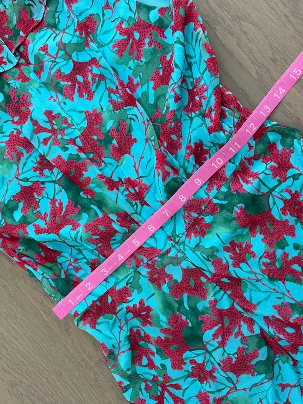 SALONI Rita Silk Maxi Dress Teal Blue Aquarium Floral Ruffle Sleeveless - US 2 - Picture 8 of 12